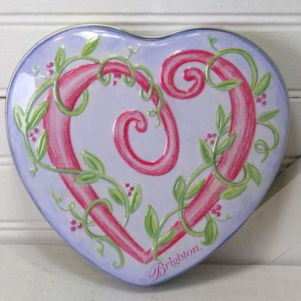 Brighton Tin Jewelry box Heart-shaped‎ Flower vines Striped Y2K Vintage